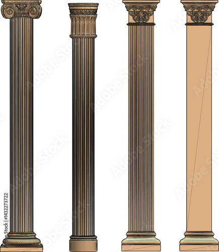 vector sketch illustration silhouette design pillar column building classic vintage ethnic roman greek  