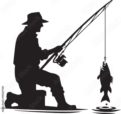 fishing man tattoo vector, fishing man logo silhouette vector