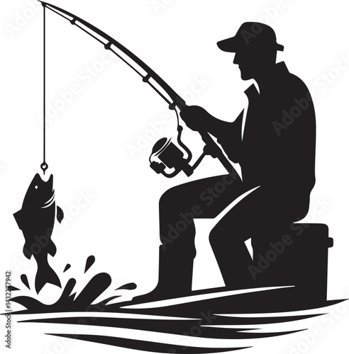 fishing man tattoo vector, fishing man logo silhouette vector