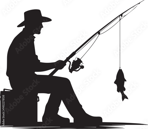 fishing man tattoo vector, fishing man logo silhouette vector