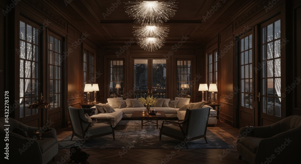 Fototapeta premium Living Room with Sofa, Table and Lamps