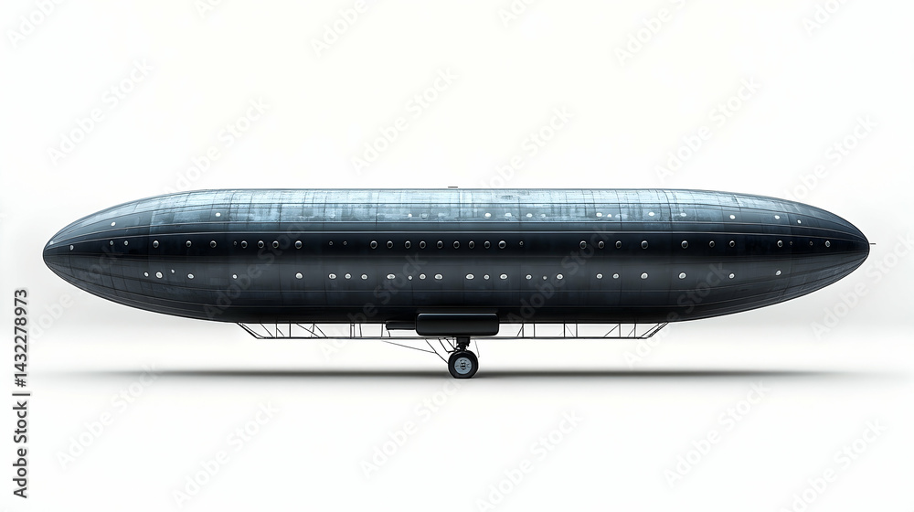 Obraz premium Weathered Dark Airship on White Background, Side View