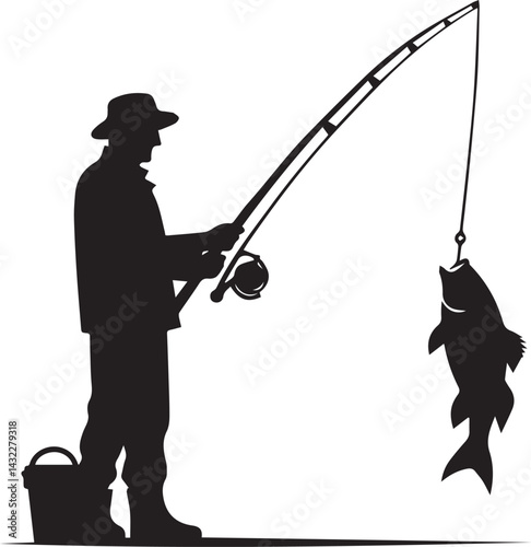 fishing man tattoo vector, fishing man logo silhouette vector