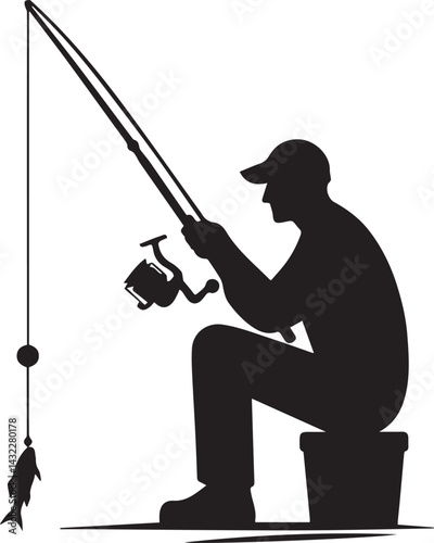 fishing man tattoo vector, fishing man logo silhouette vector