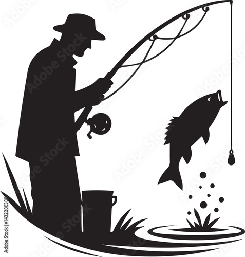 fishing man tattoo vector, fishing man logo silhouette vector