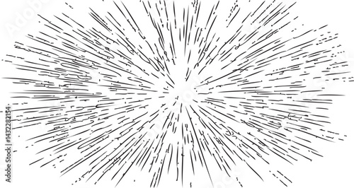 Circular starburst explosion texture. Distressed uneven grunge background. Abstract vector illustration. Overlay to create interesting effect and depth. Isolated on white background.