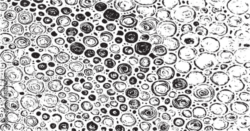 Monochrome texture composed of irregular graphic elements. Distressed uneven grunge background. Abstract vector illustration. Overlay for interesting effect and depth. Isolated on white background.