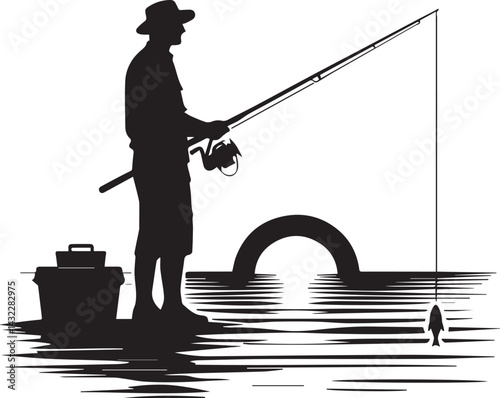 fishing man tattoo vector, fishing man logo silhouette vector