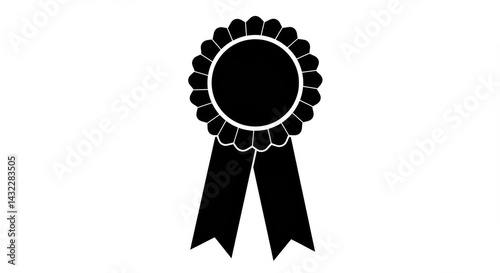 Black rosette with ribbons illustration on white background