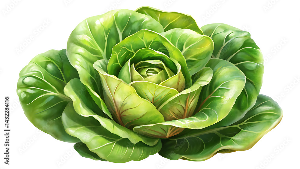 Obraz premium Digital illustration of a vibrant green cabbage head on a transparent background