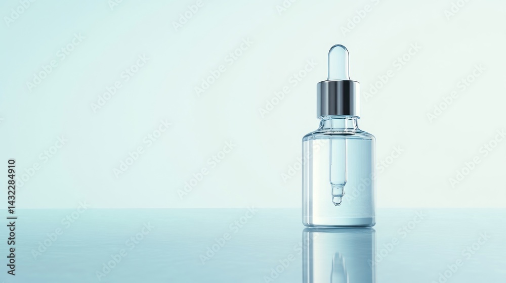 Clear glass dropper bottle with liquid serum Clear glass dropper bottle with liquid serum