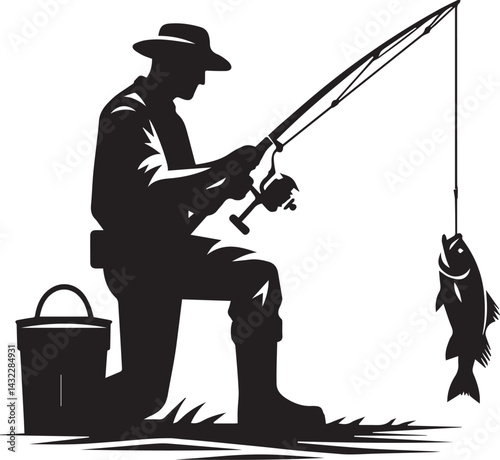 fishing man tattoo vector, fishing man logo silhouette vector