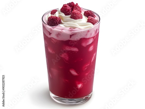Wallpaper Mural Refreshing raspberry smoothie with whipped cream and fresh raspberries in a tall glass on white background. Torontodigital.ca