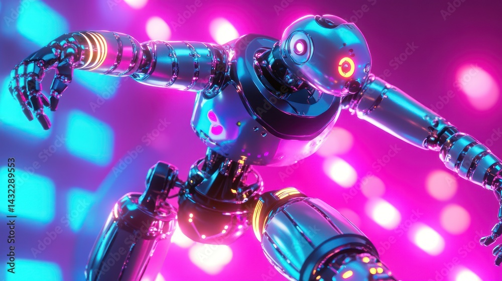 Fototapeta premium Futuristic android with vibrant neon highlights, showcasing advanced robotics