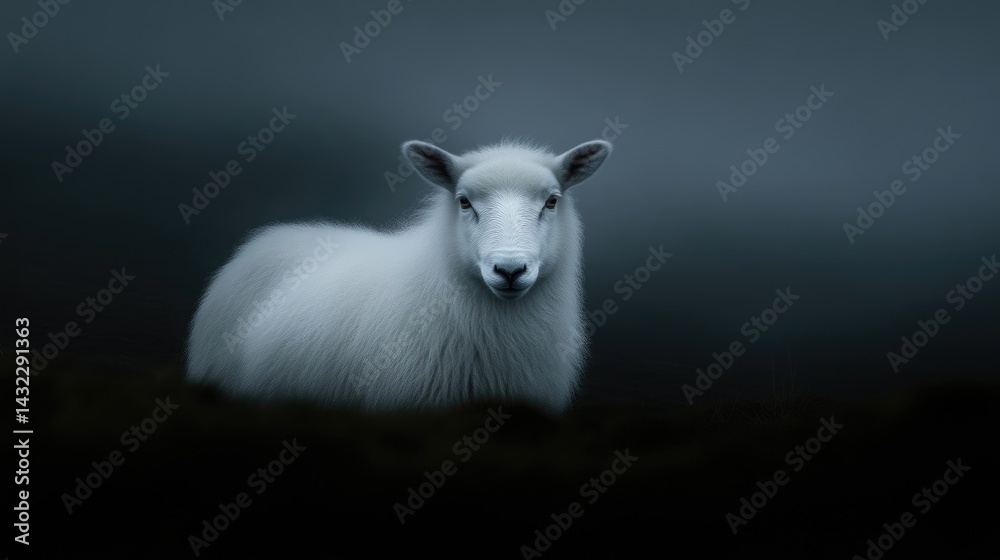 Obraz premium Majestic white sheep in moody landscape