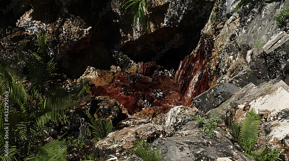 Intriguing, reddish water cascading from a rocky crevice. Intriguing, reddish water cascading from a rocky crevice.