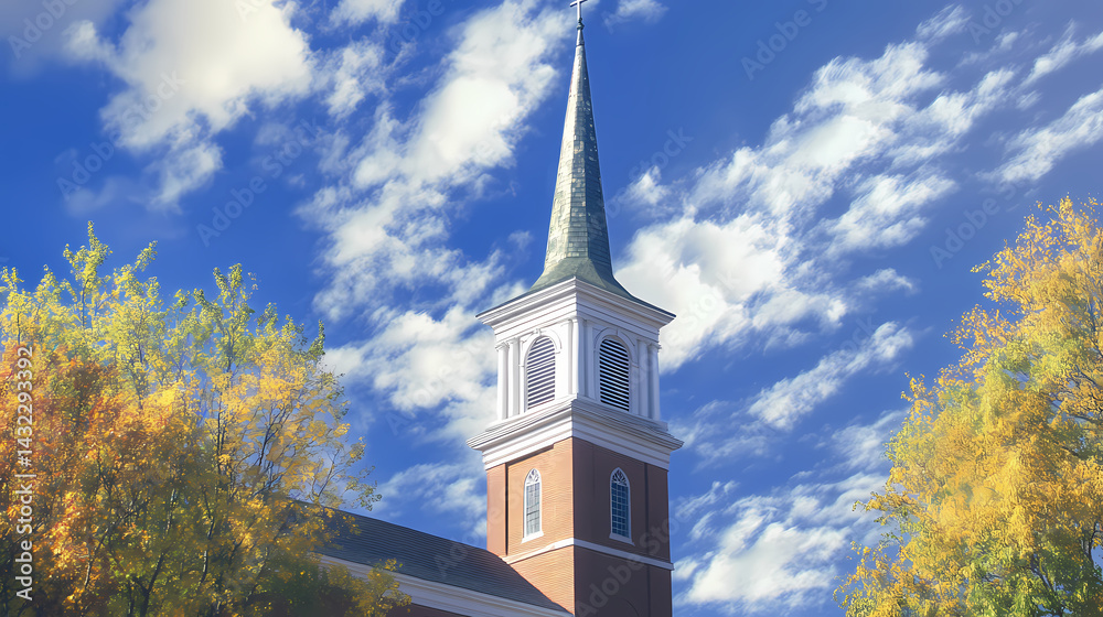 Fototapeta premium Historic boston old north church steeple, daylight exterior photography. Darklight Spire. Illustration