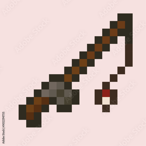 an illustration of Fishing rod in pixel art cartoon style