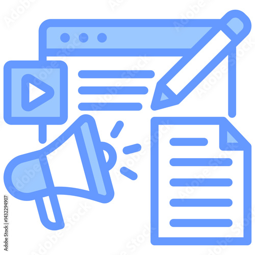 Content Marketing Lineal Blue Icon