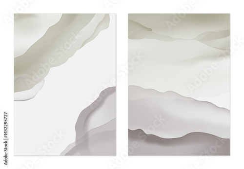 Minimalist abstract background, flowing forms with a translucent watercolor e...