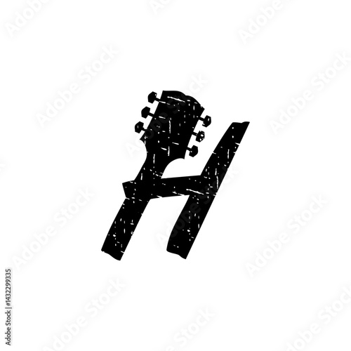 Rustic Letter H and Guitar Headstock Logo Design 001