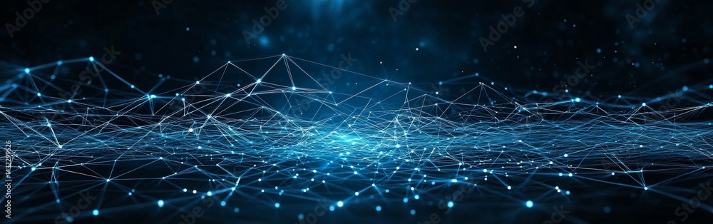 Fototapeta premium Digital Data Network with Connected Nodes and Glowing Network Connections