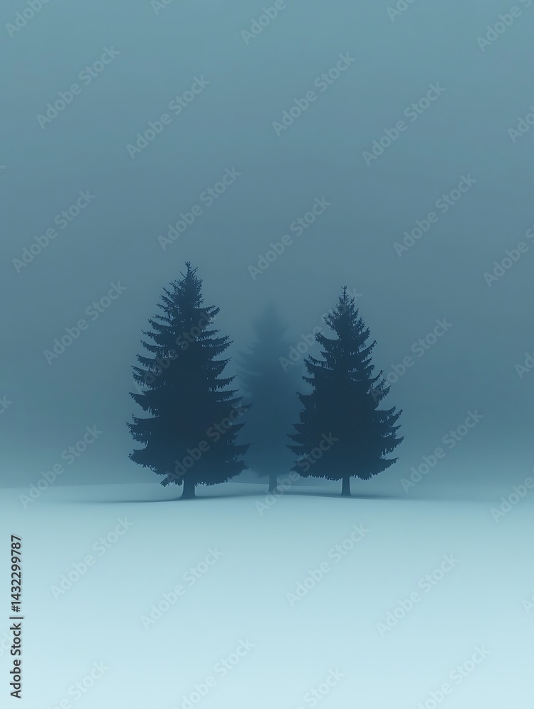 Obraz premium Foggy Trees, Minimalist Scene