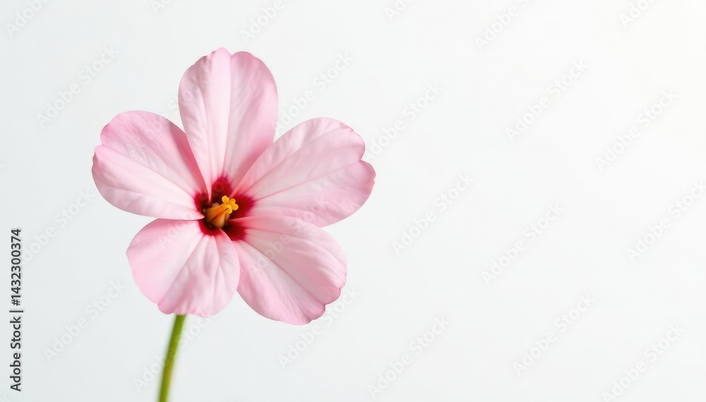 Fototapeta premium A small flower with delicate petals isolated on a white background, elegance, single bloom, simplicity