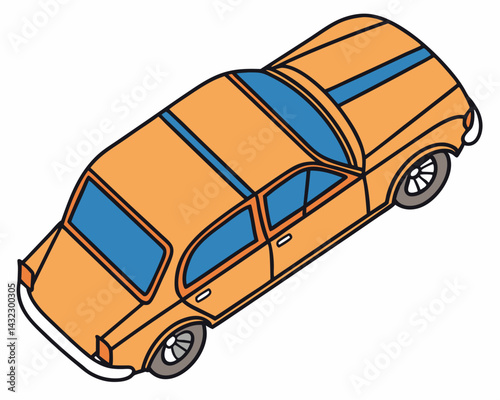 City Car Drawing: Orange Automobile Vector, Urban Vehicle