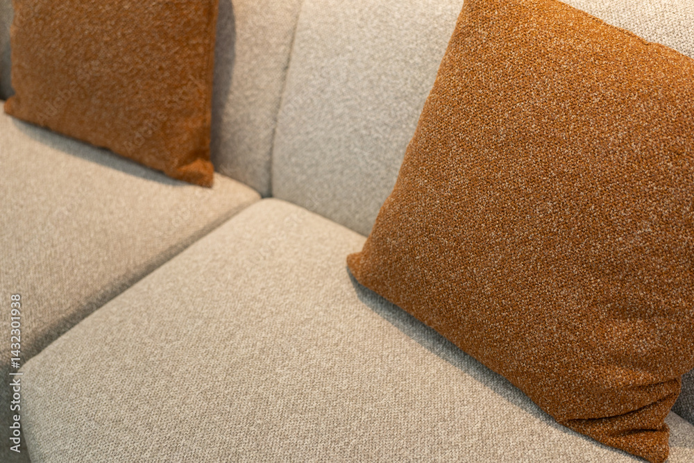 pillows on sofa in living room. close up home interior concept soft pillow in bedroom. home sweet home interior ideas
