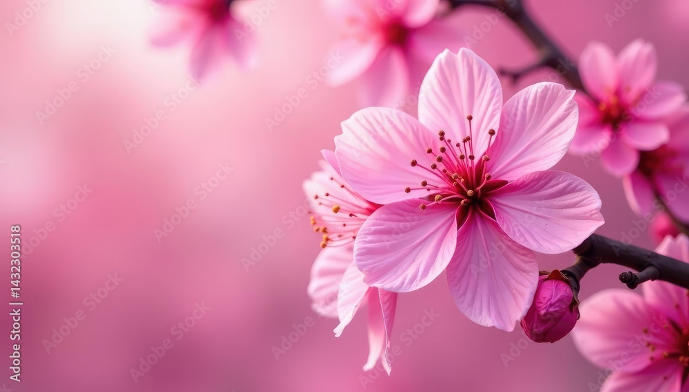 Bold pink sakura blossoms, full bloom, overlapping petals, vibrant background , floral, springtime, illustration Bold pink sakura blossoms, full bloom, overlapping petals, vibrant background , floral, springtime, illustration