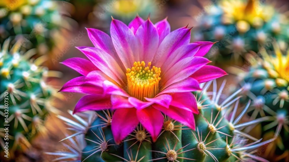 A close-up shot of a vibrant cactus flower with delicate petals and intricate details A close-up shot of a vibrant cactus flower with delicate petals and intricate details