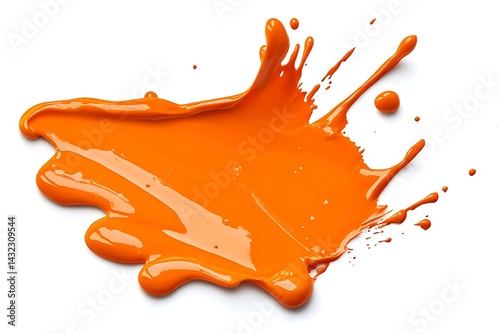 Vibrant orange paint splatter with glowing edges on a white background