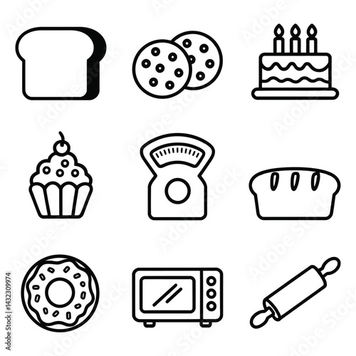 Bakery and Baking Icon Set in Outline Style