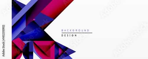 Abstract geometric shapes, vibrant colors, modern design. Composition features overlapping triangles, dynamic visual impact.
