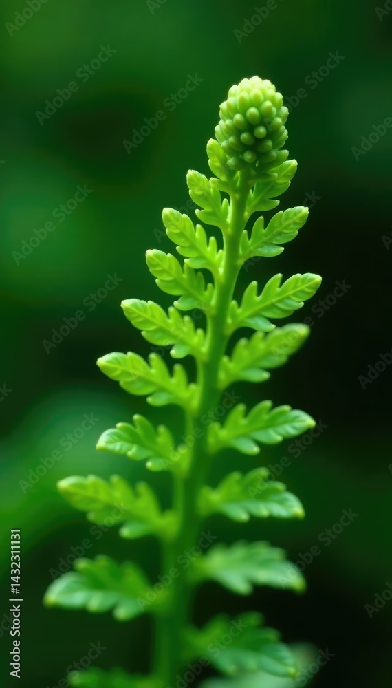 Delicate fern fronds unfurl from a central stem, botanicals, nature Delicate fern fronds unfurl from a central stem, botanicals, nature