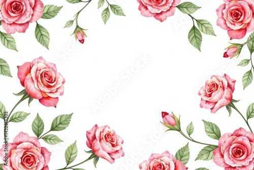 Delicate watercolor roses & leaves, repeating pattern, spring, seamless