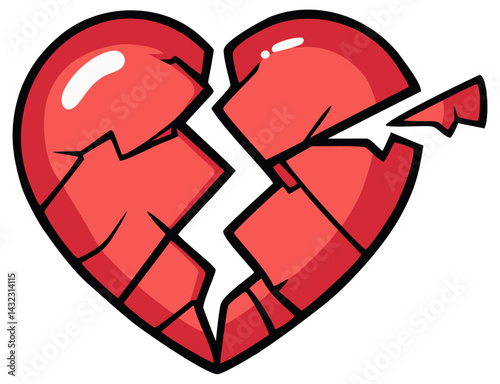 Broken heart cartoon icon image. Editable color vector