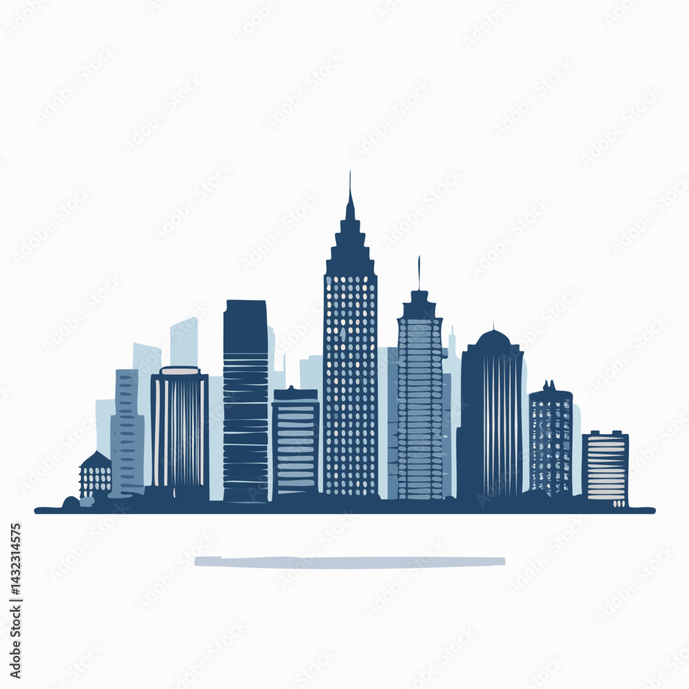 Vector Image: Silhouette, Tall Buildings for a Black and White Big City Skyline Vector Image: Silhouette, Tall Buildings for a Black and White Big City Skyline