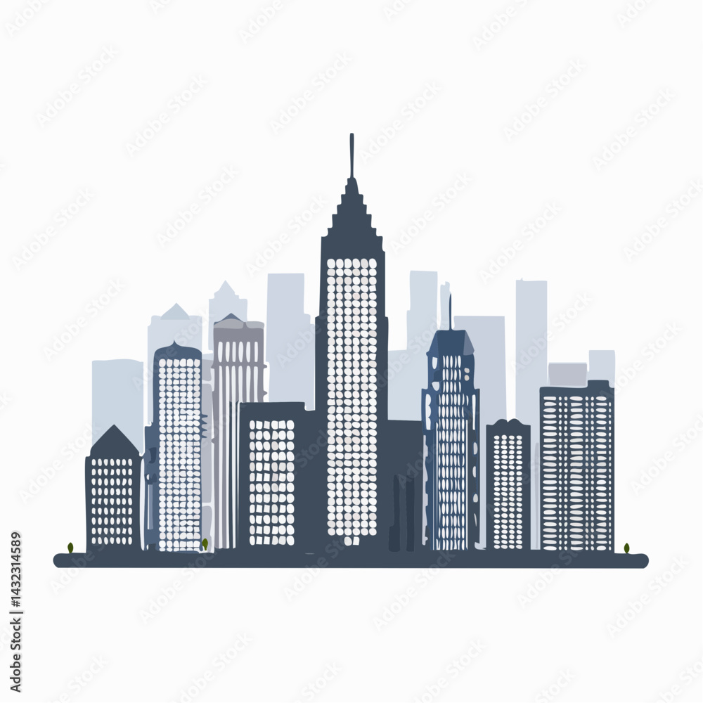 Naklejka premium Vector Image: Silhouette, Tall Buildings for a Black and White Big City Skyline