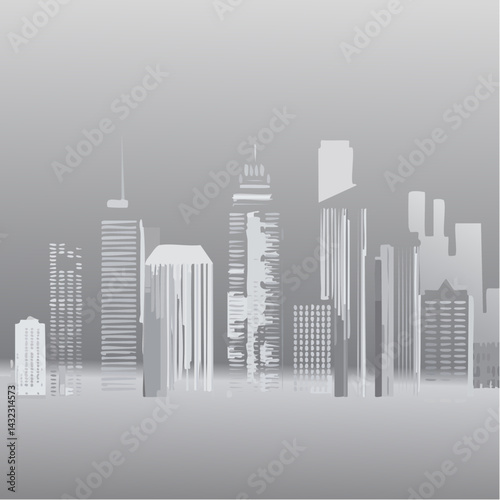 Vector Image:  Silhouette, Tall Buildings for a Foggy Morning Big City Skyline