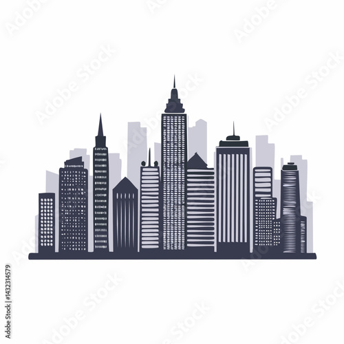 Wallpaper Mural Vector Image:  Silhouette, Tall Buildings for a Black and White Big City Skyline Torontodigital.ca