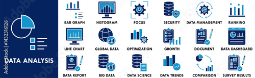 Data Analysis icon collection set. Containing design analysis, business, graph, strategy, computer