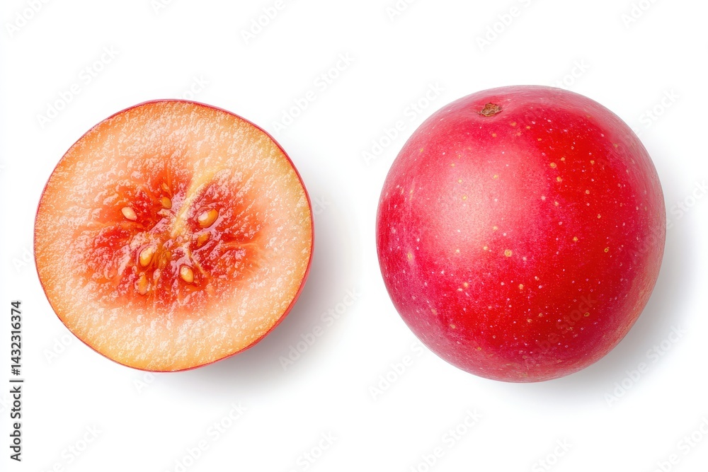 Fototapeta premium Red Plum, Halved and Whole