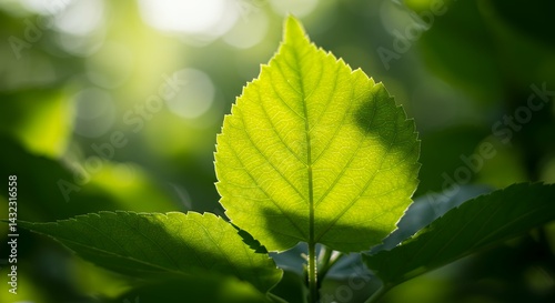close up aesthetically pleasing view natural surroundings featuring green colored leaf indistinct green colored solar illumination unoccupied area it is utilized natural ecological summer fresh