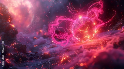 Electrons rotating around nucleus creating energy in physics model  HD 8K wallpaper Photographic Image
