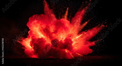 Vibrant red explosion against a stark black backdrop showcasing intense energy and dynamic movement