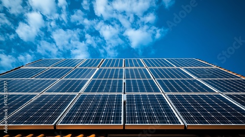 Solar panel and photovoltaic system as an alternative electricity source, emphasizing sustainable resources with minimalist design and copy space