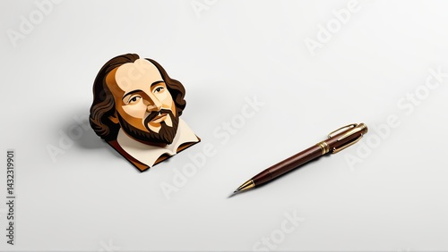 Shakespeare-Inspired Writer’s Desk Scene with Quill and Portrait