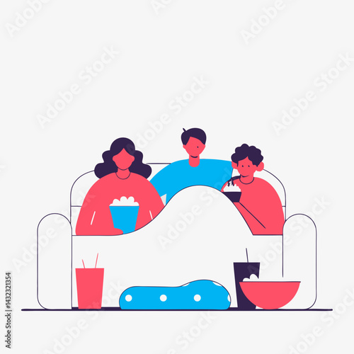 Family Movie Night at Home Cozy Gathering with Friends Living Room Digital Illustration